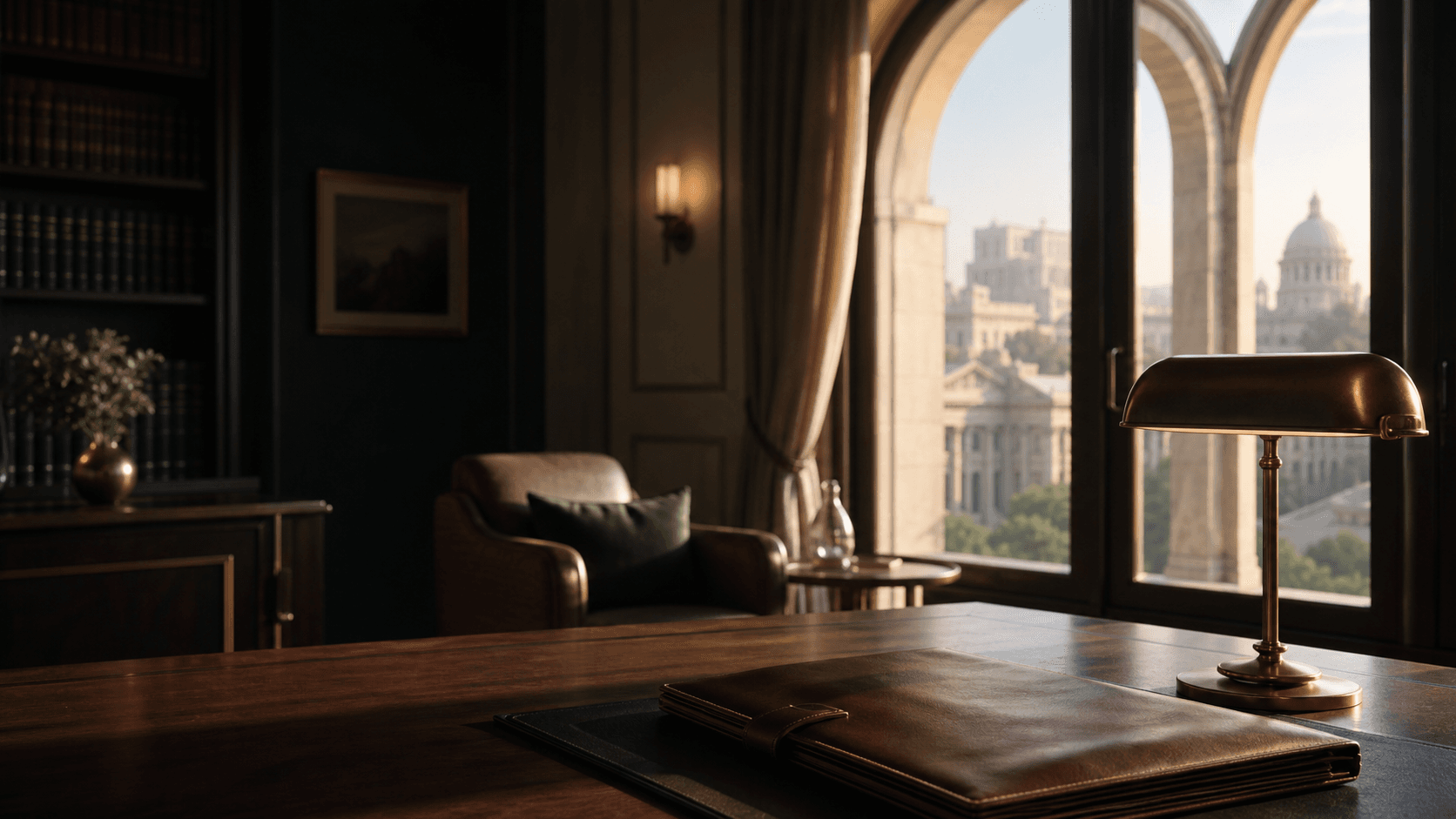 A private law office prepared for a client consultation